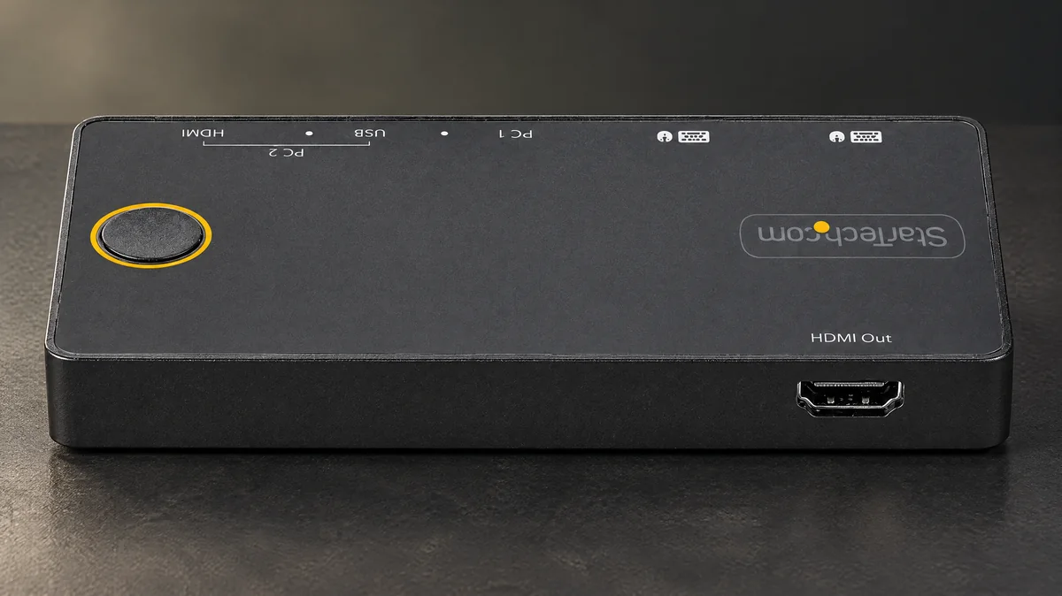 StarTech SV221HUC4K on a charcoal surface; reference-based AI treatment
